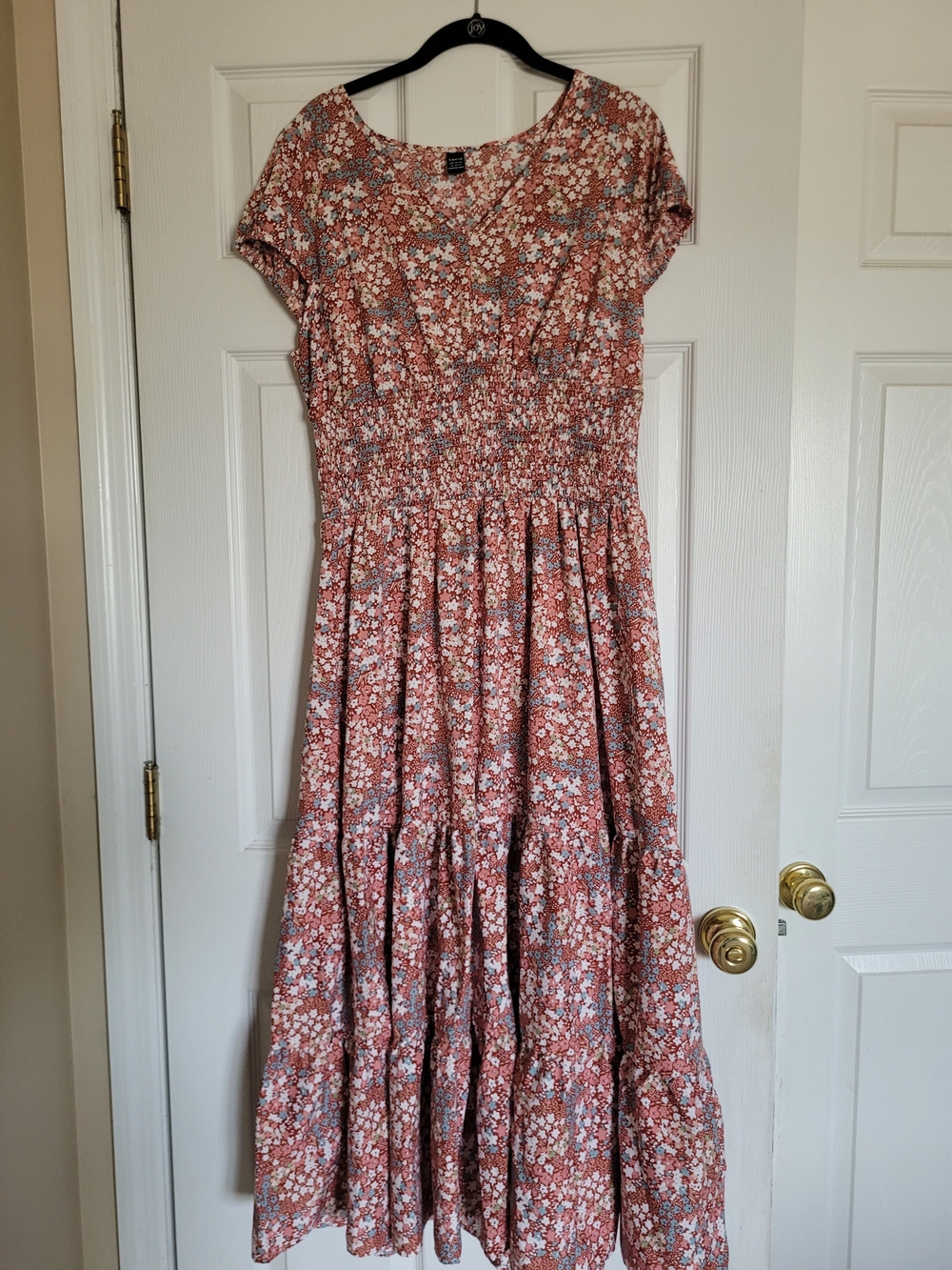 SHEIN Rust Floral Short-Sleeve Tiered Maxi Dress